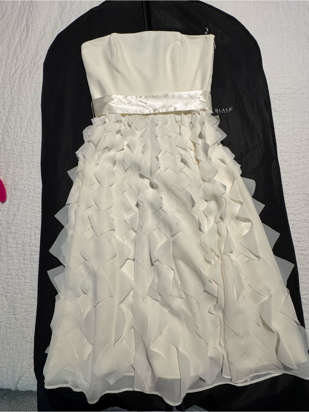 White House Black Market Strapless Ivory Ruffle Skirt Dress
